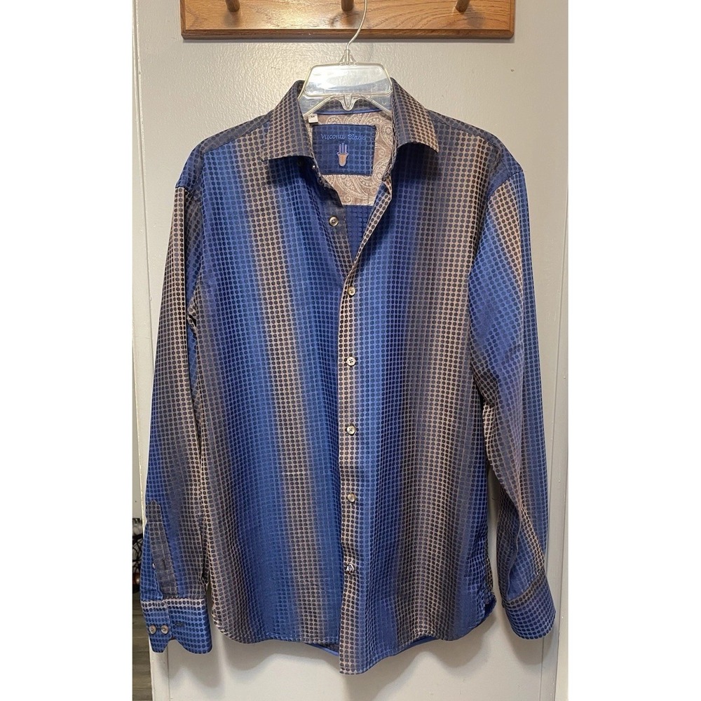 Vyconti Men's Dress Shirt Blue Tan Ombre Size Medium